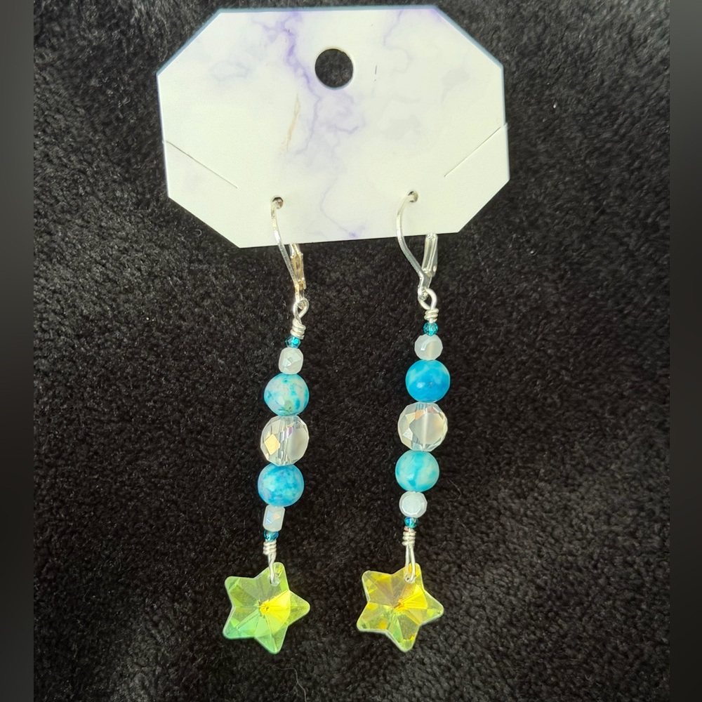 Faceted Glass and Blue Apatite Drop Earrings